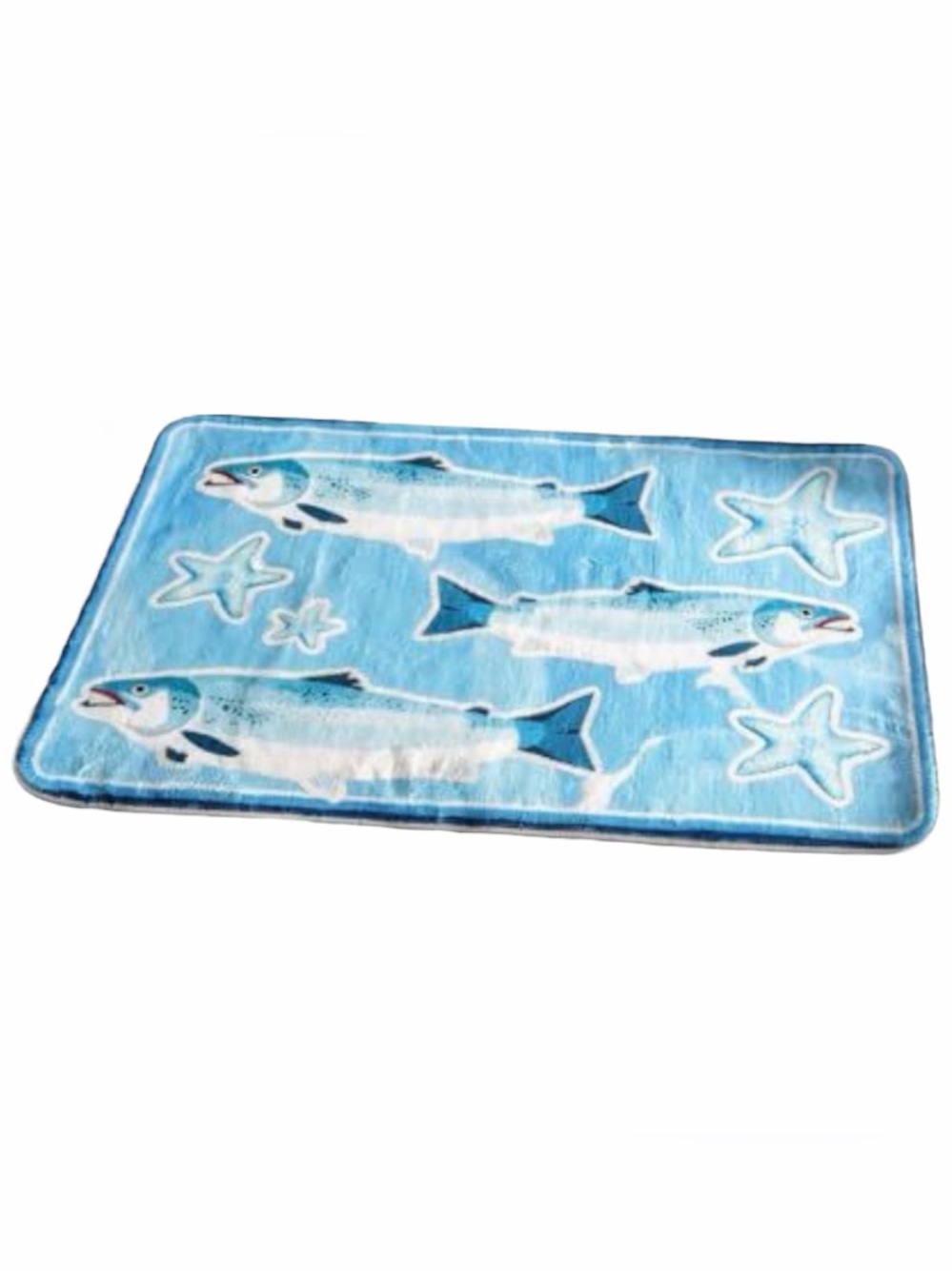 Blue Fish Pattern Mat - Plush Tuna Themed Rug